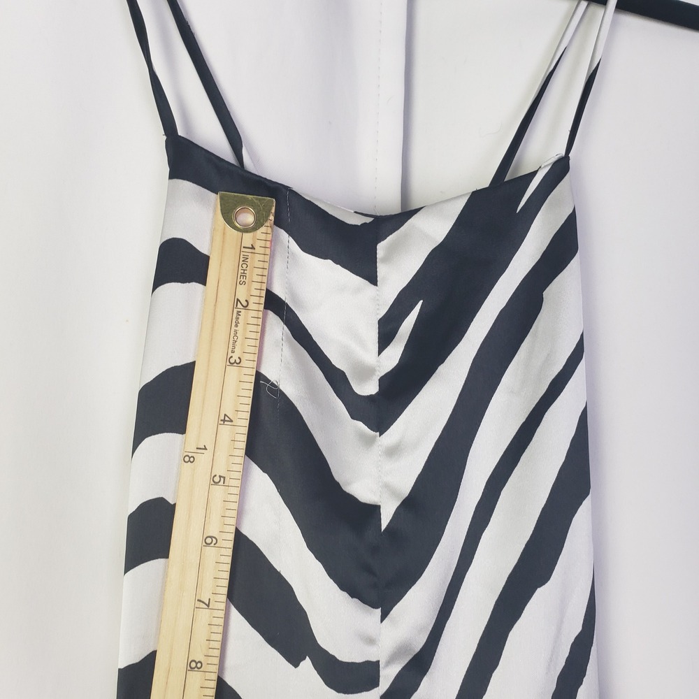 Free People Abby Zebra Print Satin Maxi Dress Black White Lace Up Back Size 12 - Picture 4 of 10
